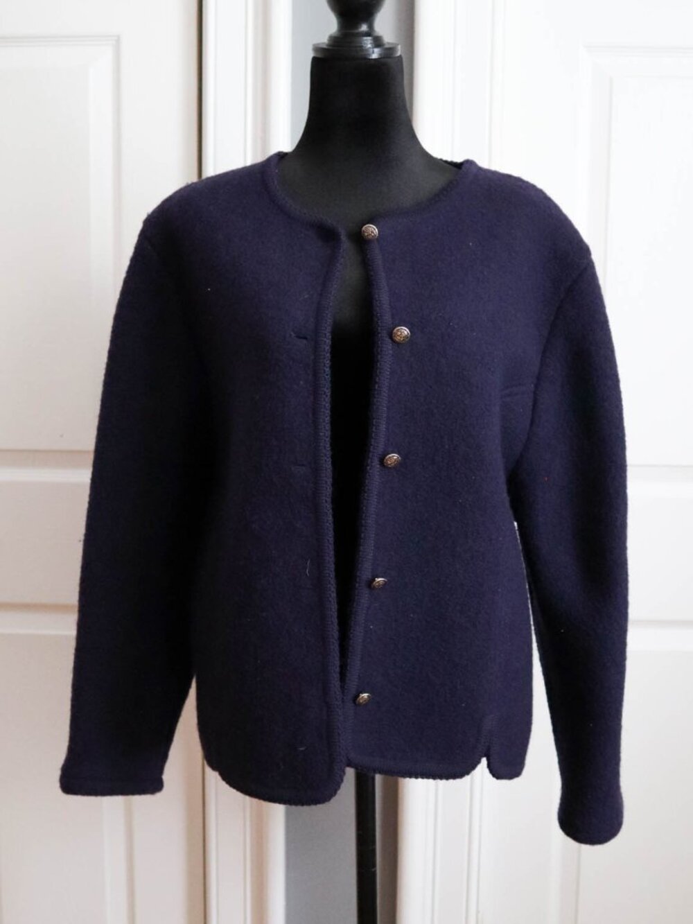Vtg Carroll Reed 100% Boiled Wool Cardigan Jacket Sz 16/XL Indigo Blue Nordic